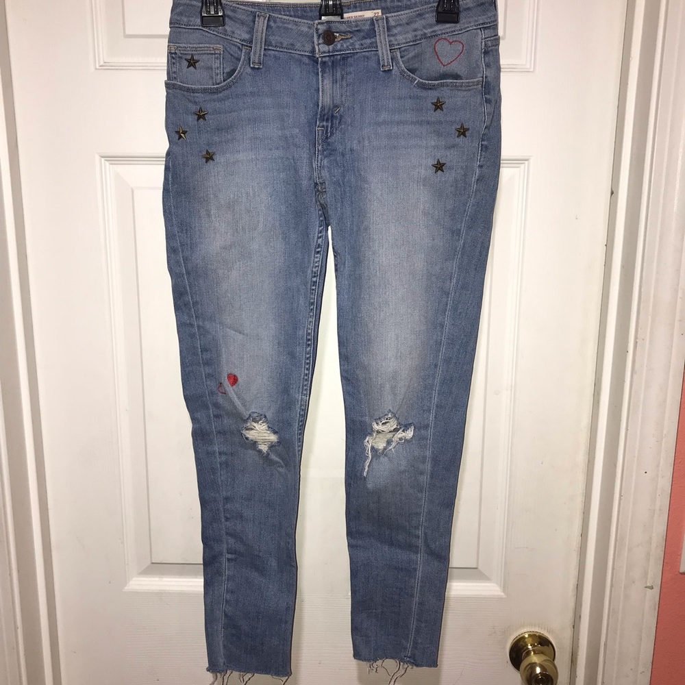 Levi 535 Distress Stars Hearts Super Skinny Jeans